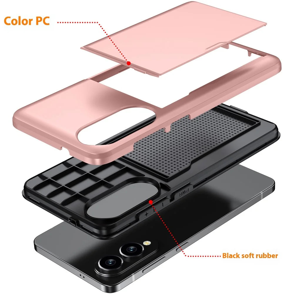 For Samsung Galaxy S25 Edge Case with Card Holder TPU + PC Phone Back Cover - Rose Gold - 6