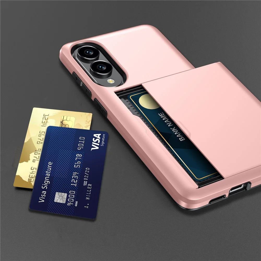 For Samsung Galaxy S25 Edge Case with Card Holder TPU + PC Phone Back Cover - Rose Gold - 7