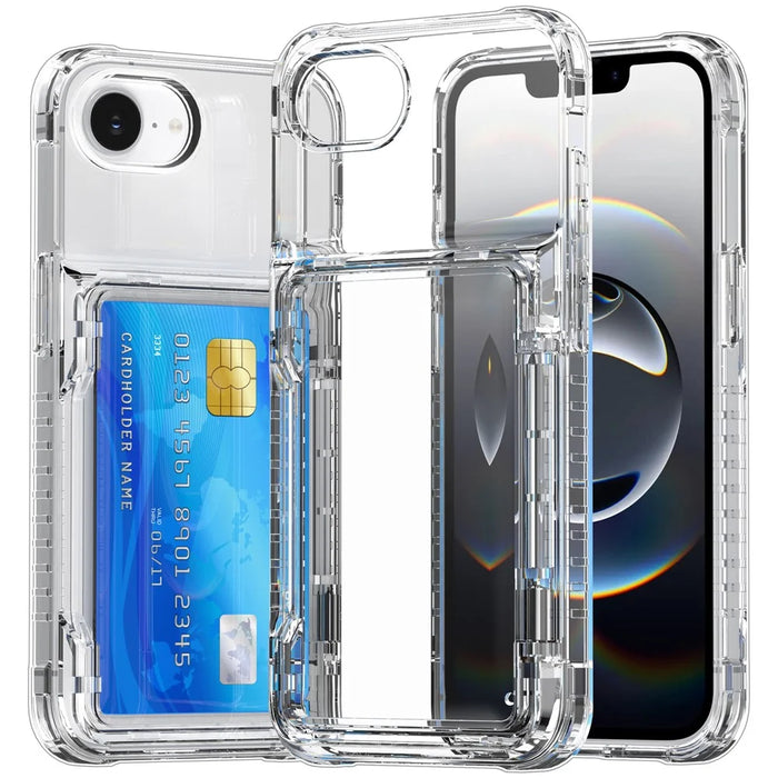 For iPhone 17e / 16e Clear Case PC + TPU Phone Cover Card Holder Kickstand - Transparent - 2