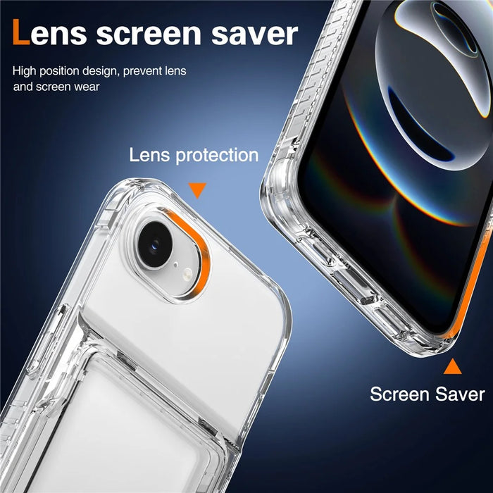 For iPhone 17e / 16e Clear Case PC + TPU Phone Cover Card Holder Kickstand - Transparent - 3