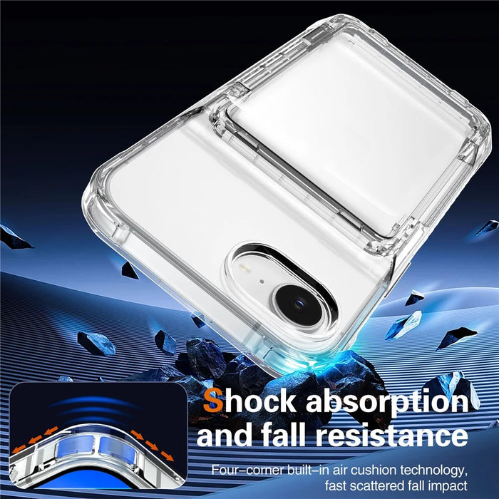 For iPhone 17e / 16e Clear Case PC + TPU Phone Cover Card Holder Kickstand - Transparent - 4