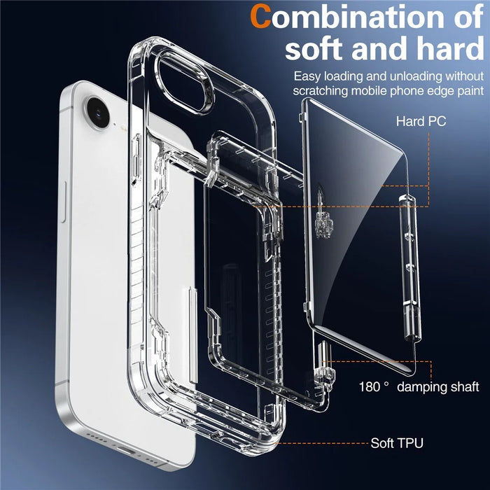 For iPhone 17e / 16e Clear Case PC + TPU Phone Cover Card Holder Kickstand - Transparent - 5