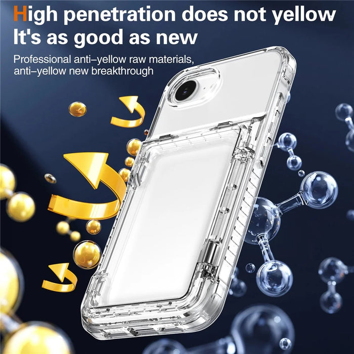 For iPhone 17e / 16e Clear Case PC + TPU Phone Cover Card Holder Kickstand - Transparent - 6
