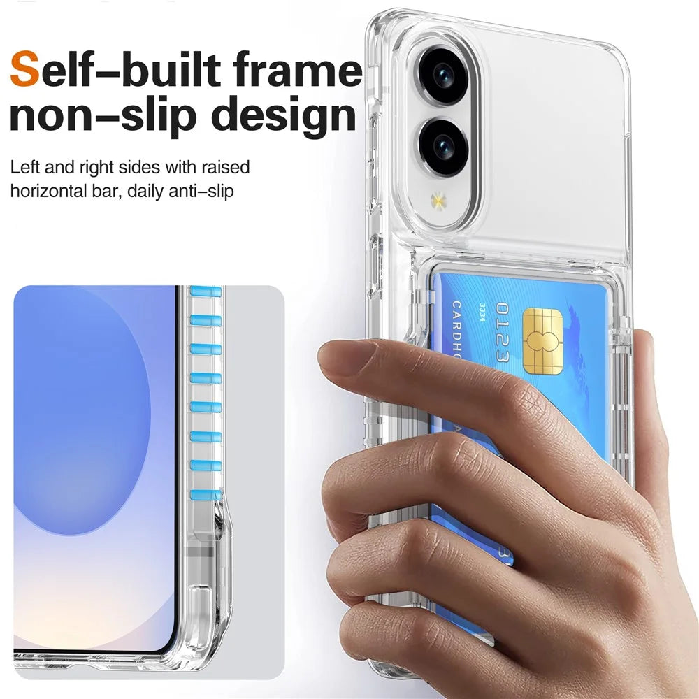 For Samsung Galaxy S25 Edge Clear Case PC + TPU Phone Cover Card Holder Kickstand - Transparent - 7