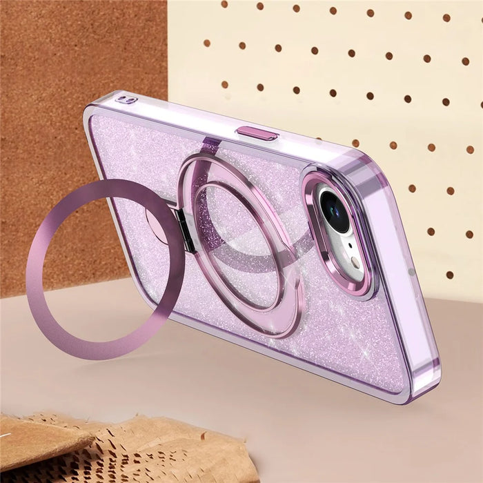For iPhone 17e / 16e Case Glitter Design TPU + PC Kickstand Phone Protector - Purple - 2