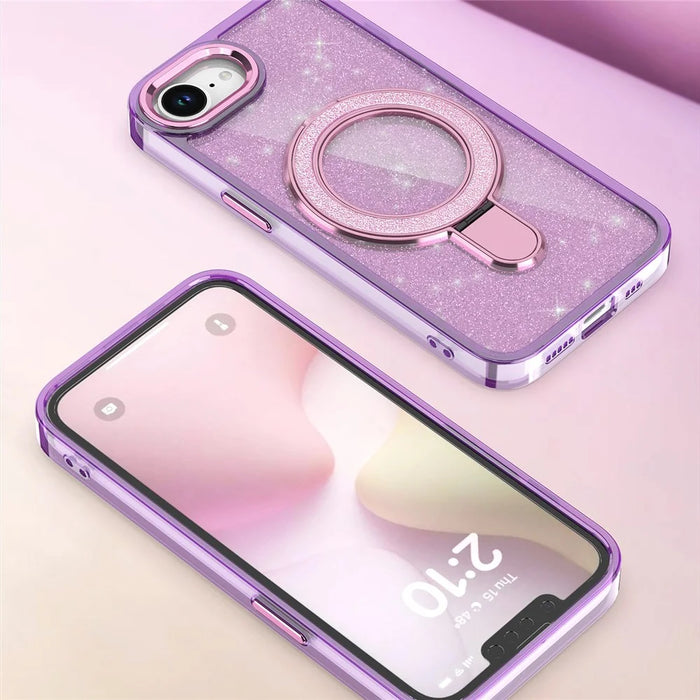 For iPhone 17e / 16e Case Glitter Design TPU + PC Kickstand Phone Protector - Purple - 4