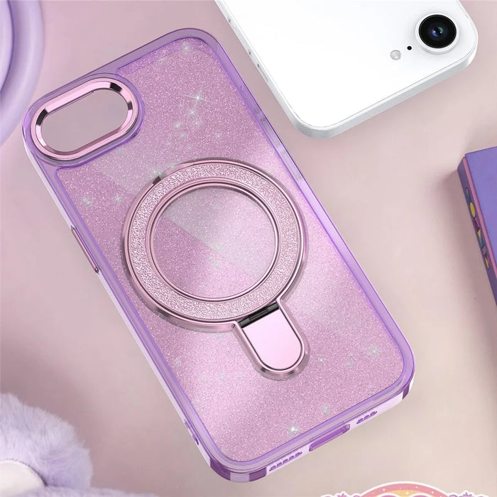 For iPhone 17e / 16e Case Glitter Design TPU + PC Kickstand Phone Protector - Purple - 5