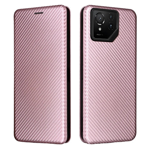 For Asus ROG Phone 9 5G Case Carbon Fiber Texture Drop-Proof PU Leather Phone Cover - Rose Gold - 1