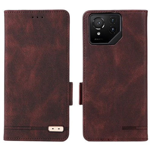 For Asus ROG Phone 9 5G Case Leather Wallet Flip Phone Cover with Hardware Decor - Coffee - 1