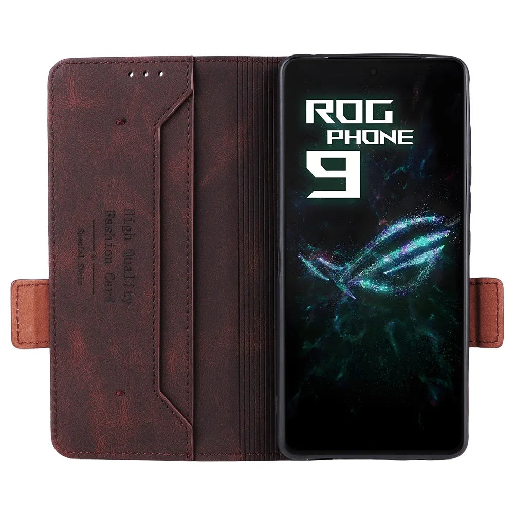 For Asus ROG Phone 9 5G Case Leather Wallet Flip Phone Cover with Hardware Decor - Coffee - 2