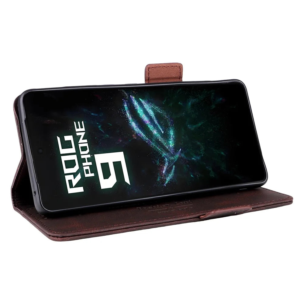 For Asus ROG Phone 9 5G Case Leather Wallet Flip Phone Cover with Hardware Decor - Coffee - 3
