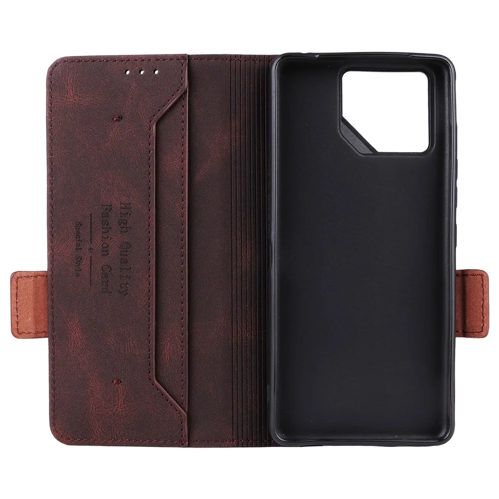 For Asus ROG Phone 9 5G Case Leather Wallet Flip Phone Cover with Hardware Decor - Coffee - 5