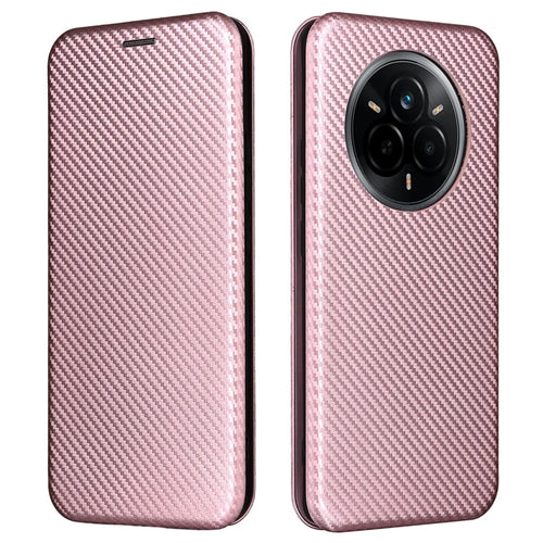 For Realme 14 Pro 5G Case Carbon Fiber Texture Drop-Proof PU Leather Phone Cover - Rose Gold - 1