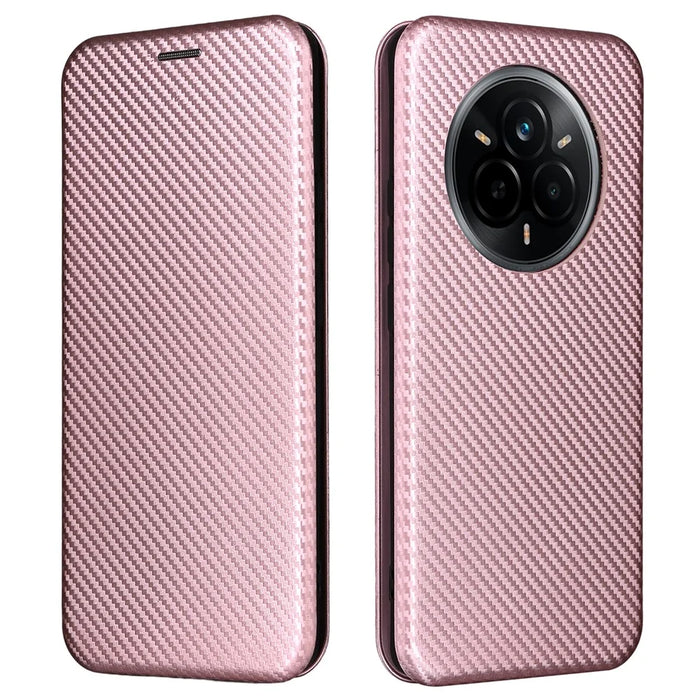 For Realme 14 Pro 5G Case Carbon Fiber Texture Drop-Proof PU Leather Phone Cover - Rose Gold - 1