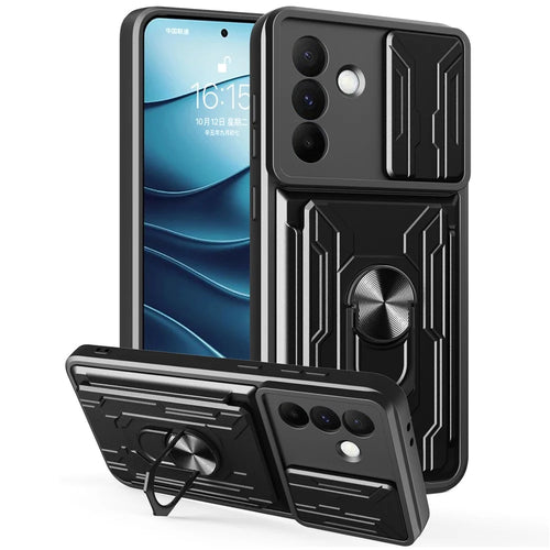 For Samsung Galaxy A56 5G Case PC + TPU Kickstand Phone Back Cover with Camera Slider - Black - 1