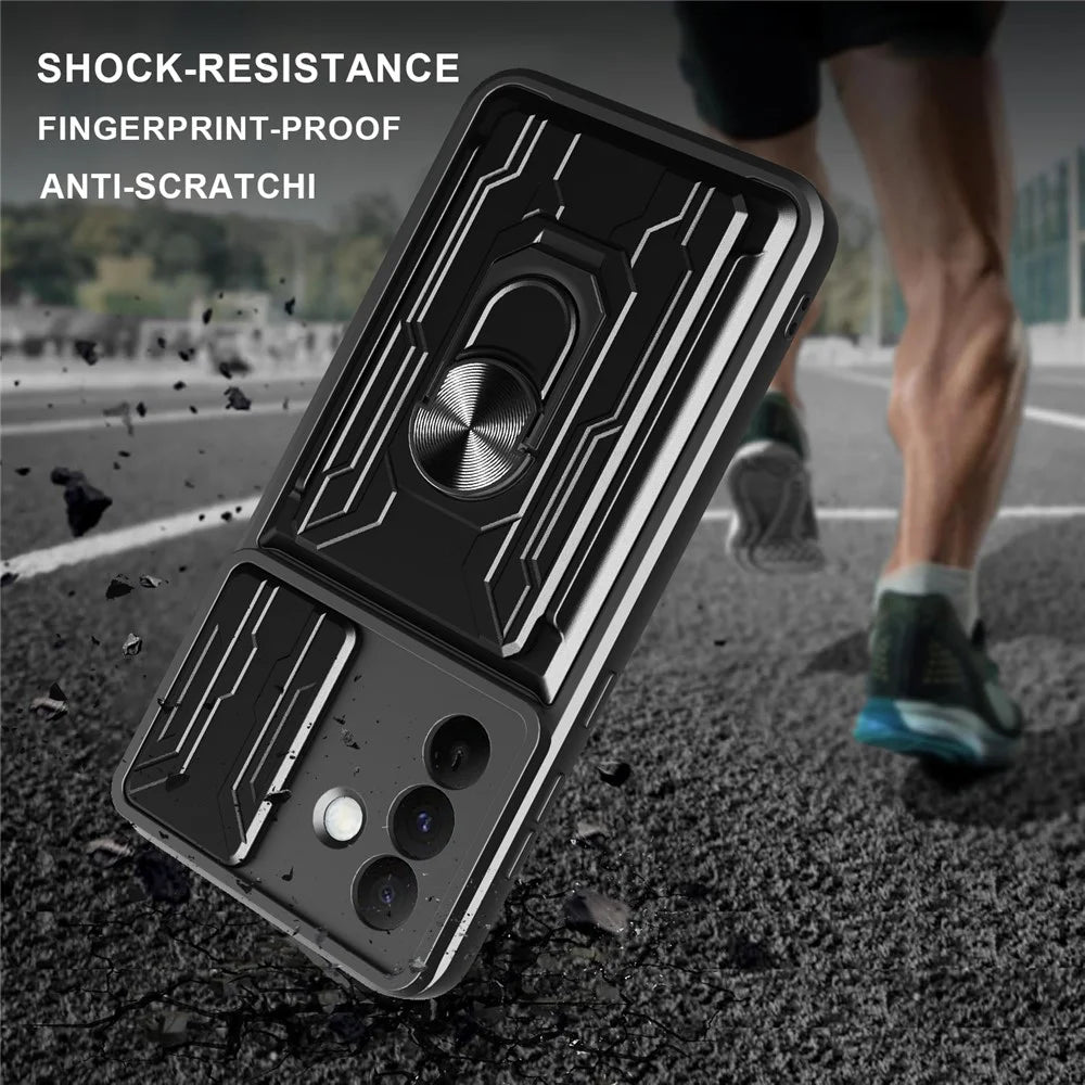 For Samsung Galaxy A56 5G Case PC + TPU Kickstand Phone Back Cover with Camera Slider - Black - 2