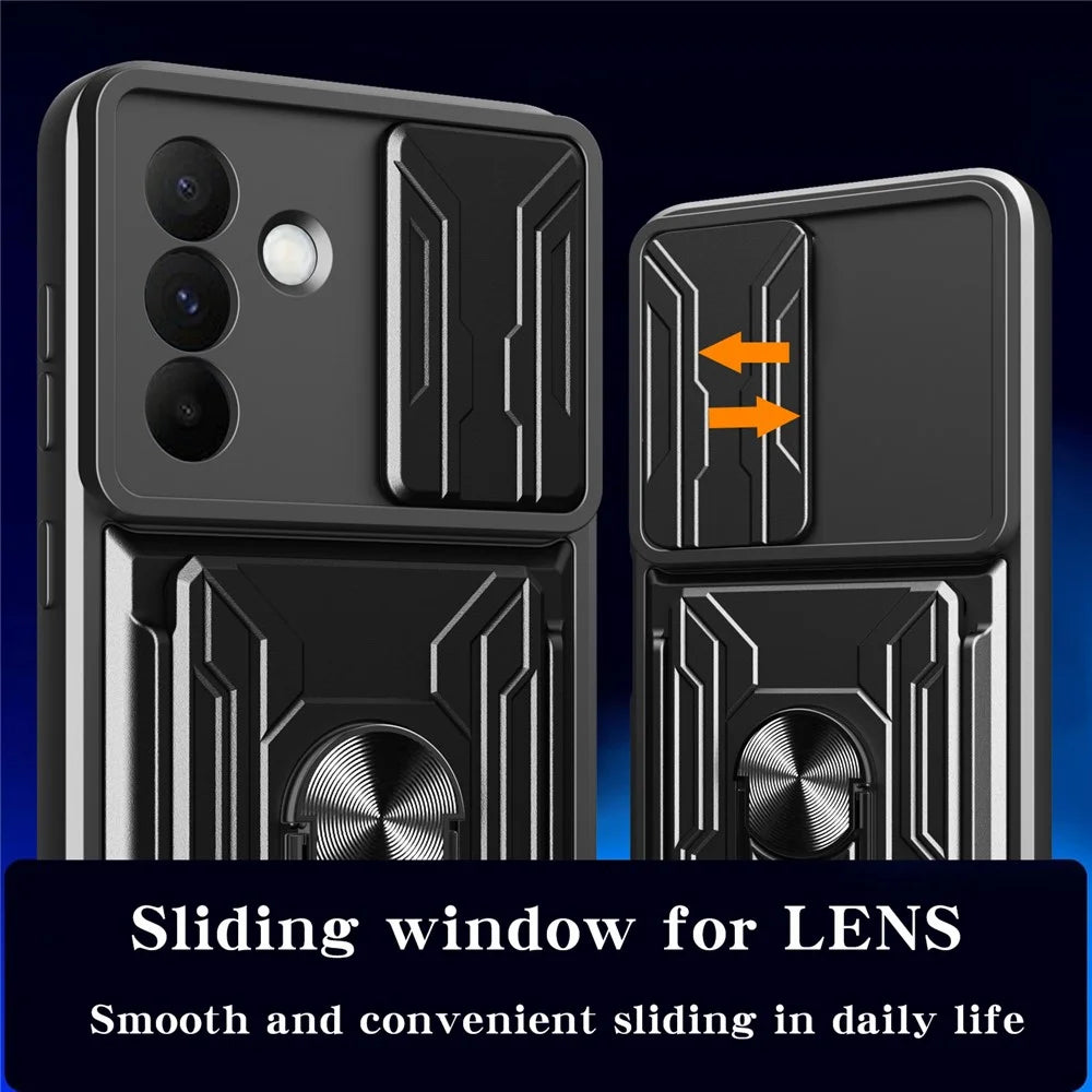 For Samsung Galaxy A56 5G Case PC + TPU Kickstand Phone Back Cover with Camera Slider - Black - 6