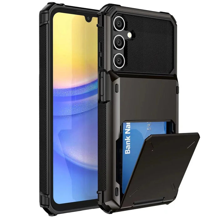For Samsung Galaxy A36 5G Case PC + TPU Dual Layer Back Phone Cover with Card Holder - Black - 1