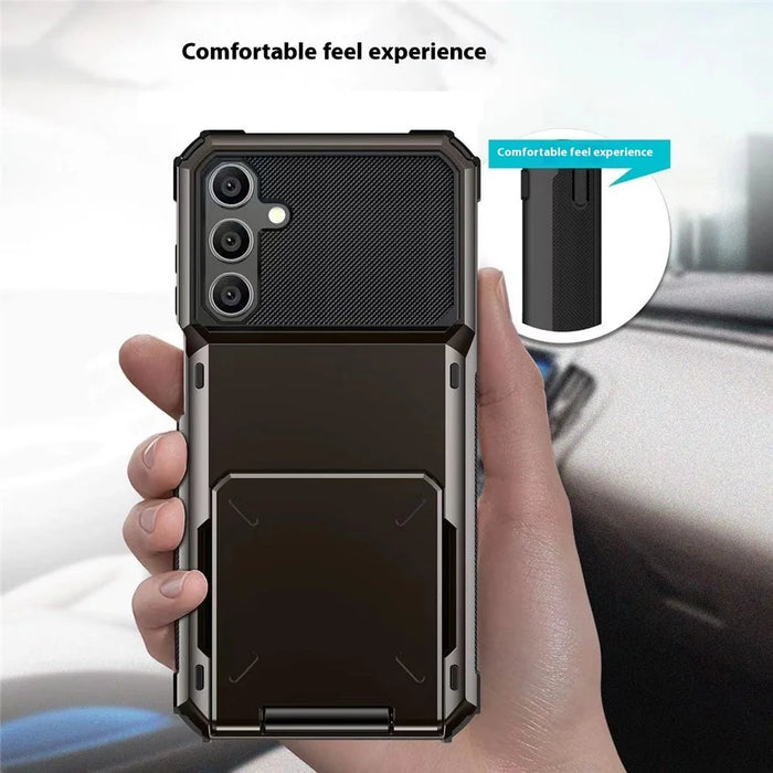 For Samsung Galaxy A36 5G Case PC + TPU Dual Layer Back Phone Cover with Card Holder - Black - 7