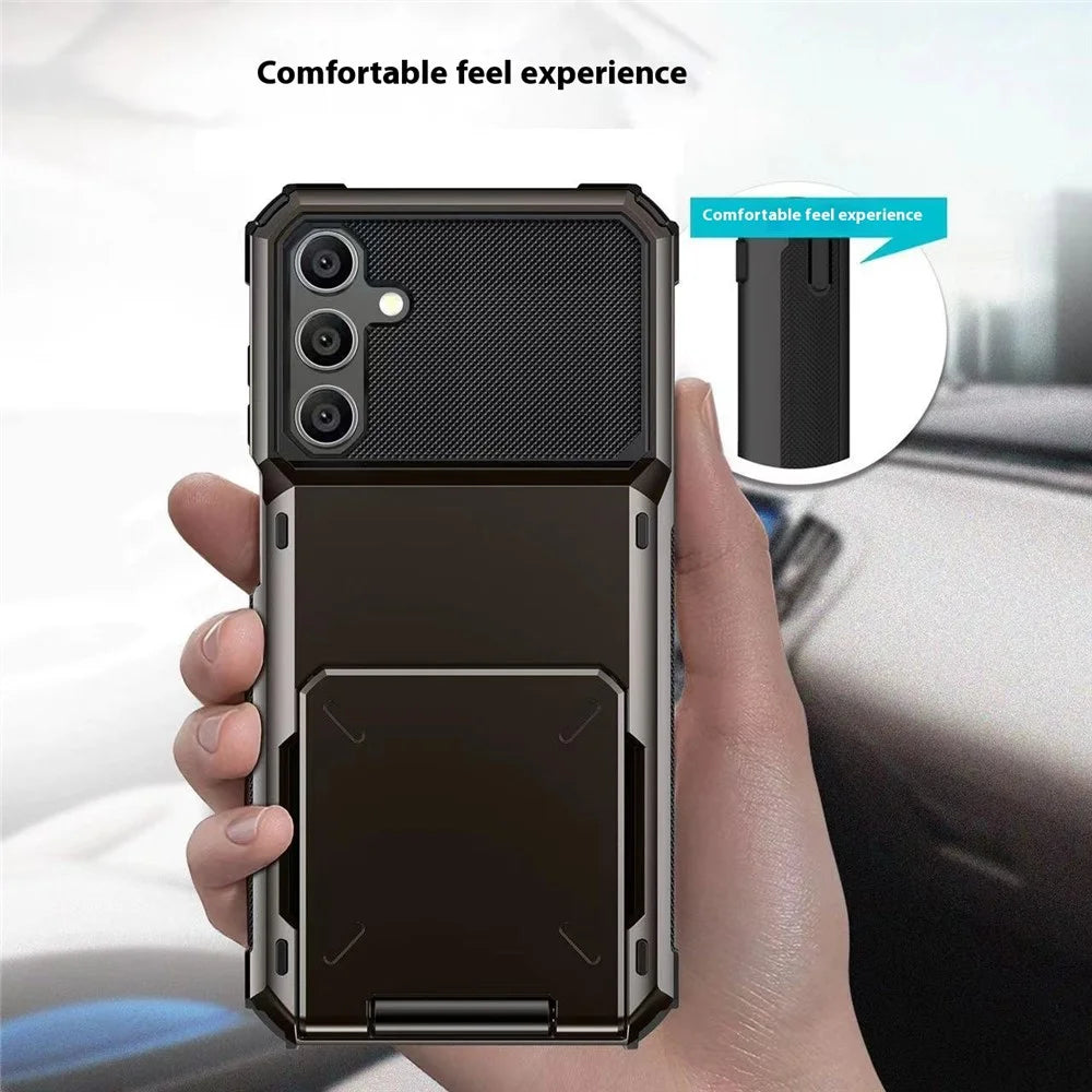 For Samsung Galaxy A56 5G Case PC + TPU Dual Layer Back Phone Cover with Card Holder - Black - 7