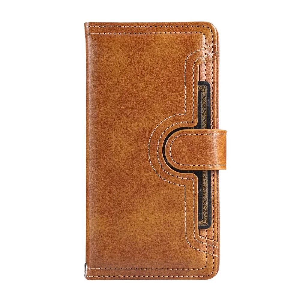For Samsung Galaxy S25 Edge Case Split Leather Magnetic Wallet Phone Protector with Wrist Strap - Brown - 5