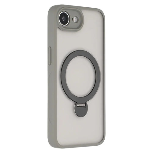 For iPhone 17e / 16e Case Compatible with MagSafe Rotary Ring Kickstand TPU + PC Phone Cover - Grey - 1