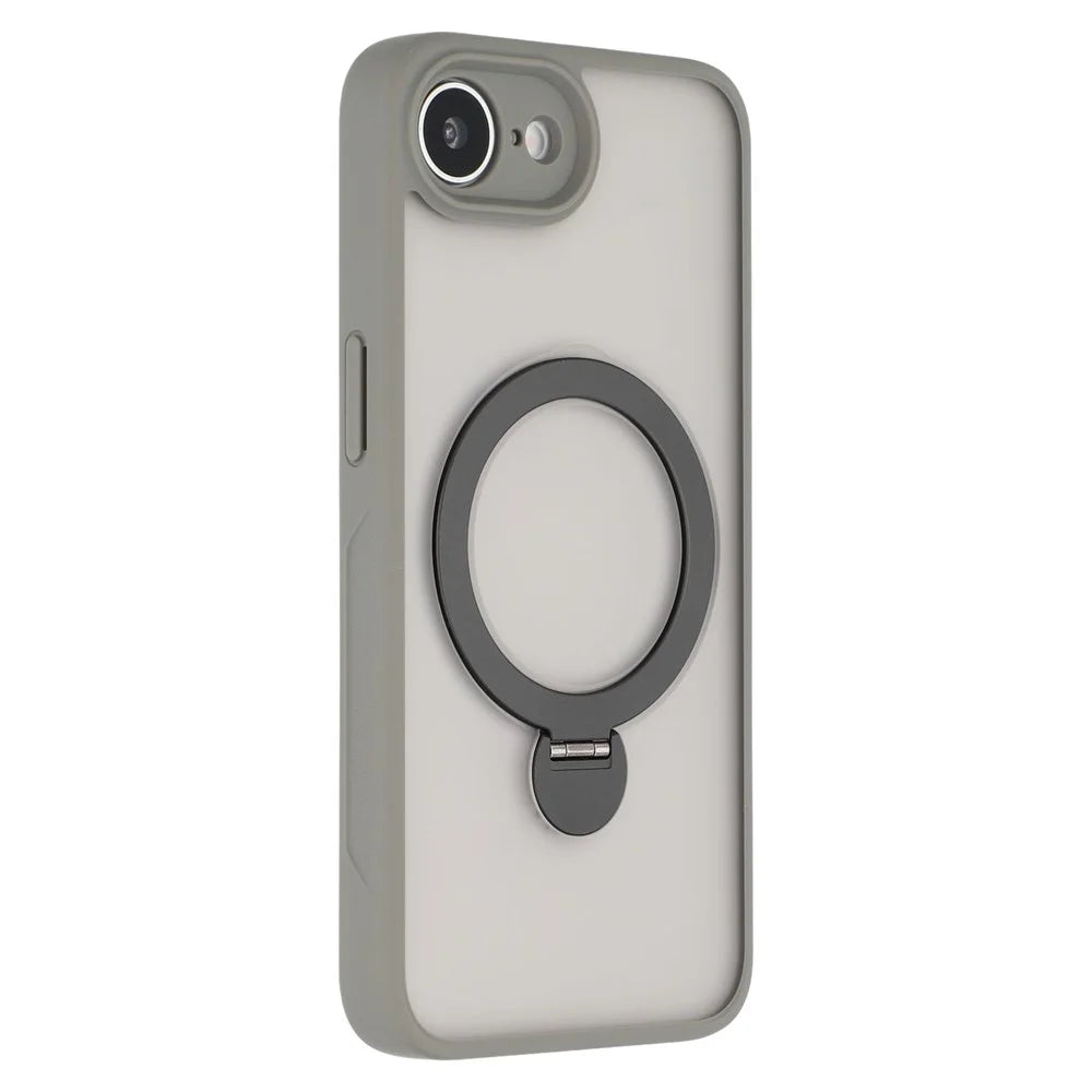 For iPhone 17e / 16e Case Compatible with MagSafe Rotary Ring Kickstand TPU + PC Phone Cover - Grey - 1