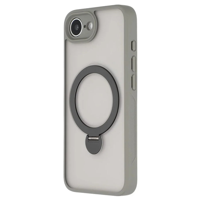 For iPhone 17e / 16e Case Compatible with MagSafe Rotary Ring Kickstand TPU + PC Phone Cover - Grey - 4