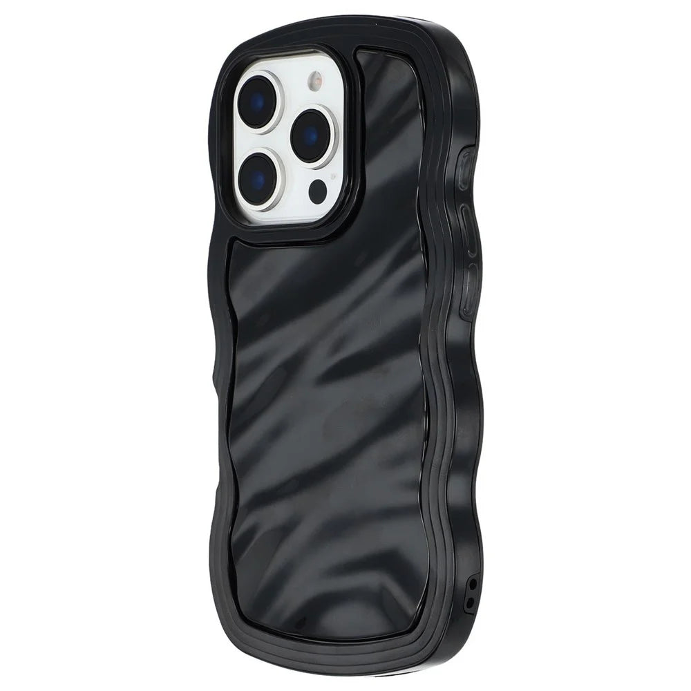 For iPhone 16 Pro Case Wavy Edge Shockproof TPU + PC Phone Cover - Black - 4