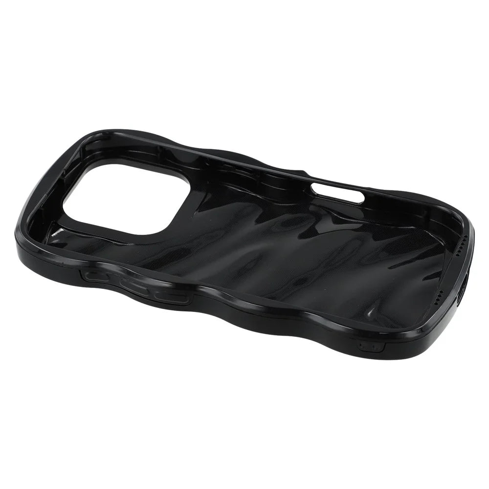 For iPhone 16 Pro Case Wavy Edge Shockproof TPU + PC Phone Cover - Black - 6