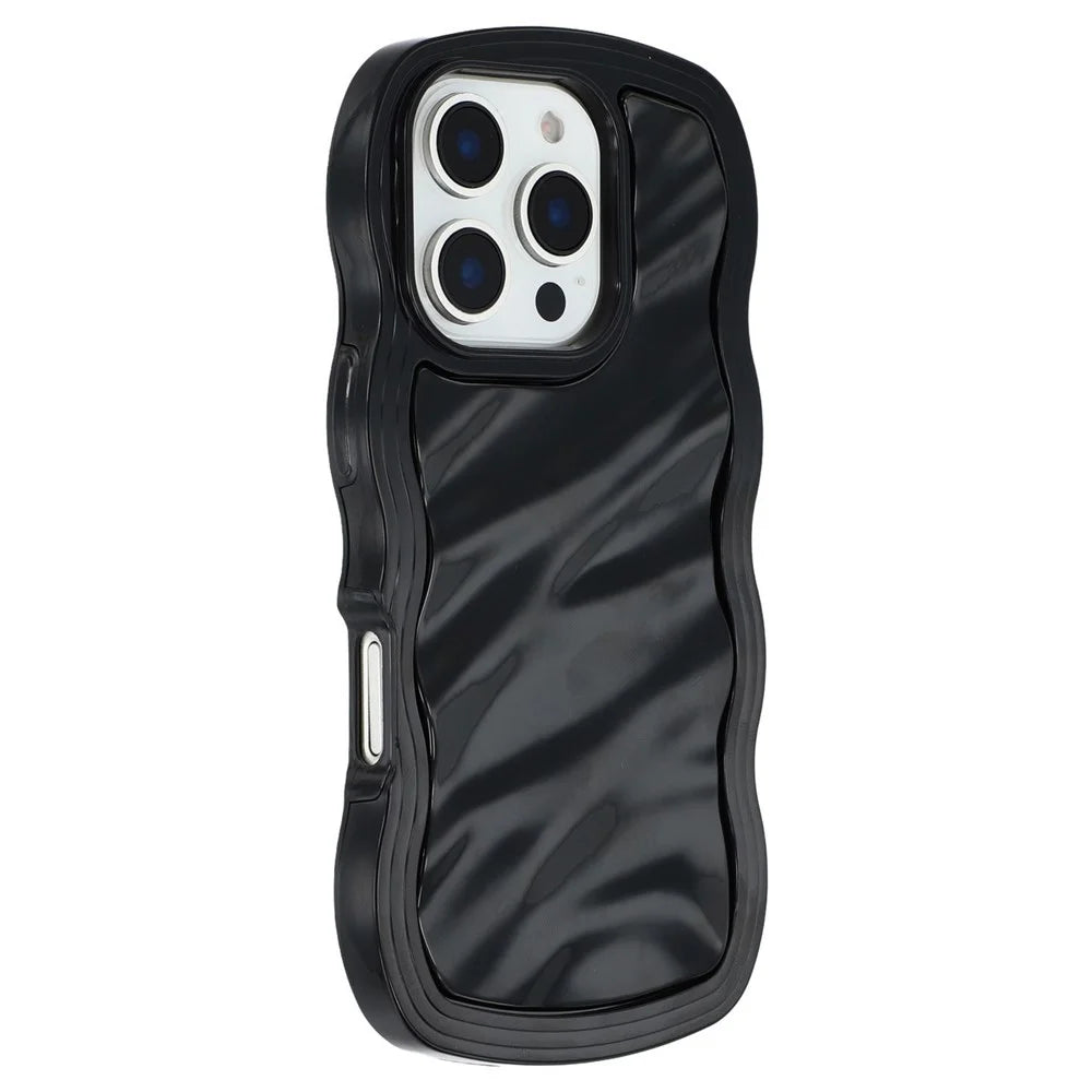 For iPhone 16 Pro Max Case Wavy Edge Shockproof TPU + PC Phone Cover - Black - 1