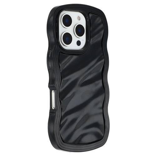 For iPhone 16 Pro Max Case Wavy Edge Shockproof TPU + PC Phone Cover - Black - 1