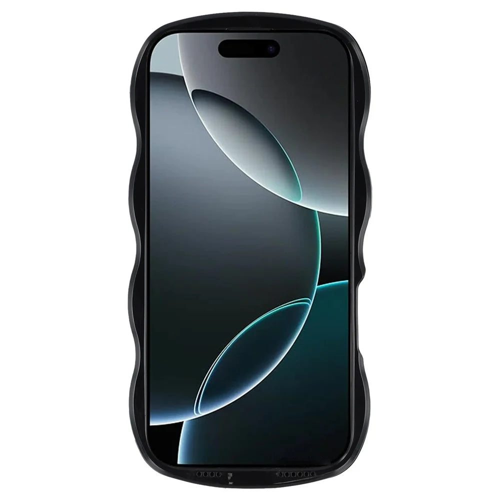 For iPhone 16 Pro Max Case Wavy Edge Shockproof TPU + PC Phone Cover - Black - 2
