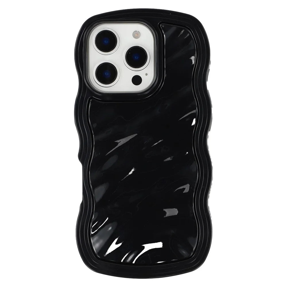 For iPhone 16 Pro Max Case Wavy Edge Shockproof TPU + PC Phone Cover - Black - 3