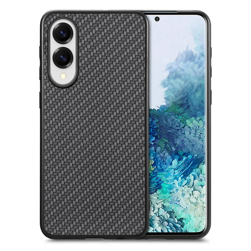 For Samsung Galaxy S25 Edge Case Carbon Fiber Texture PU+PC+TPU Phone Back Cover - Black - 1