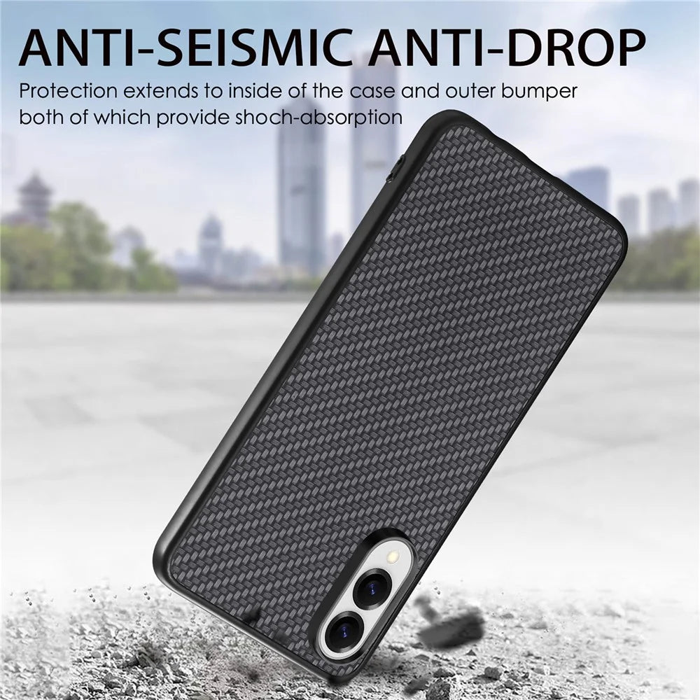 For Samsung Galaxy S25 Edge Case Carbon Fiber Texture PU+PC+TPU Phone Back Cover - Black - 3