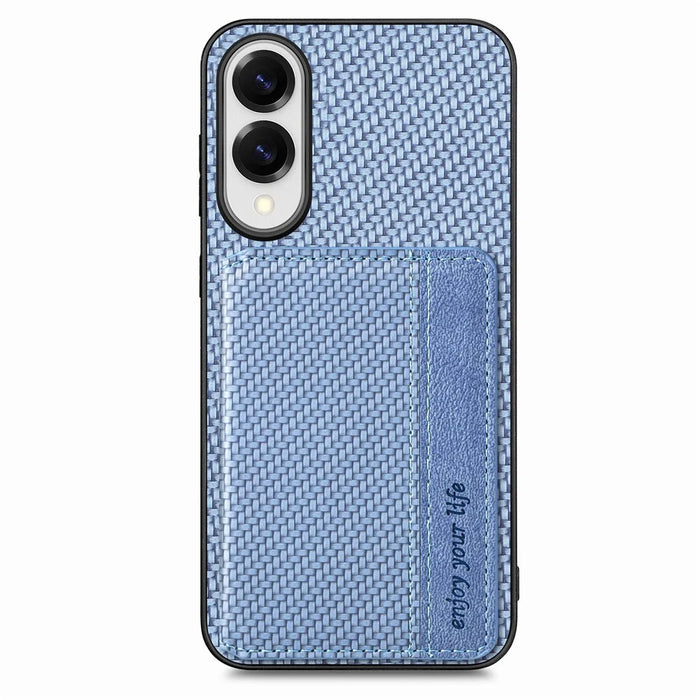 For Samsung Galaxy S25 Edge Case RFID Blocking Carbon Fiber Leather Phone Back Cover with Card Holder - Blue - 1
