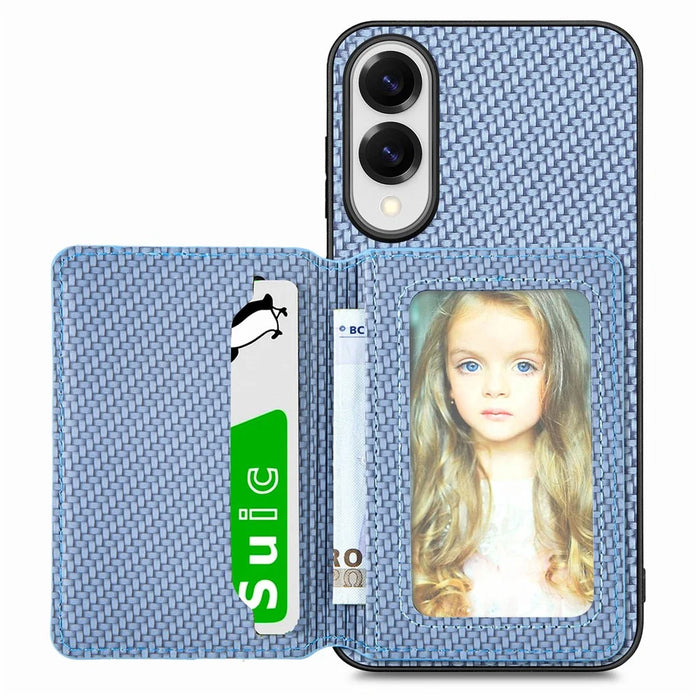For Samsung Galaxy S25 Edge Case RFID Blocking Carbon Fiber Leather Phone Back Cover with Card Holder - Blue - 3