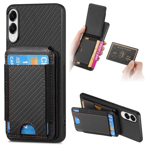 For Samsung Galaxy S25 Edge Case with Card Holder Kickstand Leather Back Cover - Black - 1