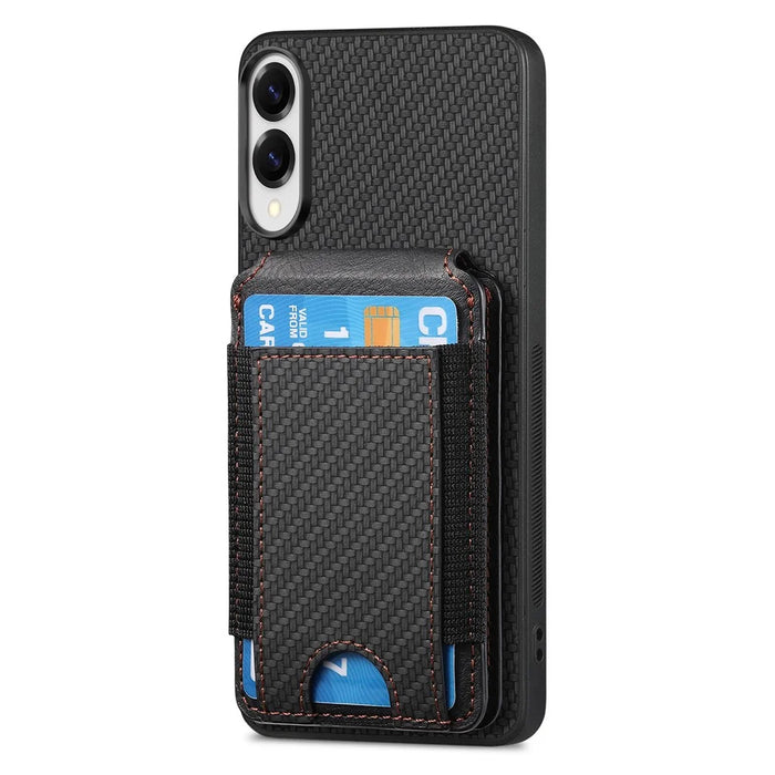 For Samsung Galaxy S25 Edge Case with Card Holder Kickstand Leather Back Cover - Black - 2