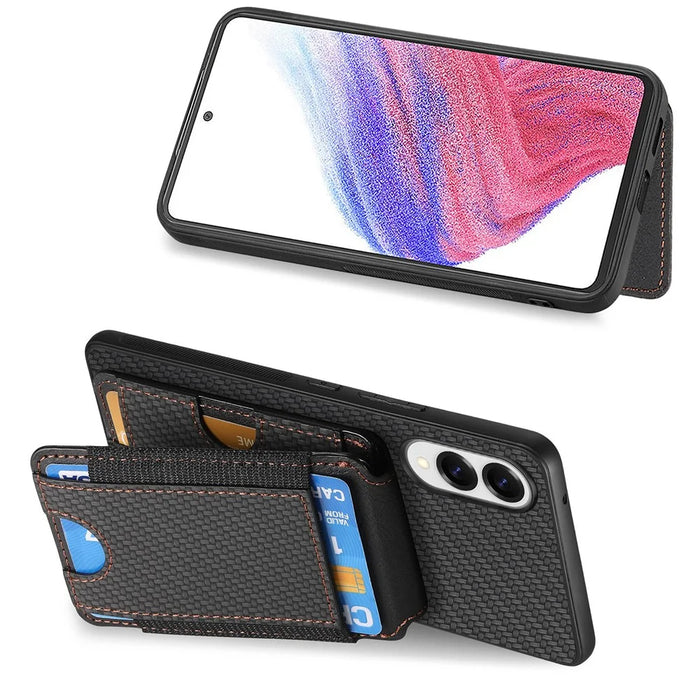 For Samsung Galaxy S25 Edge Case with Card Holder Kickstand Leather Back Cover - Black - 5
