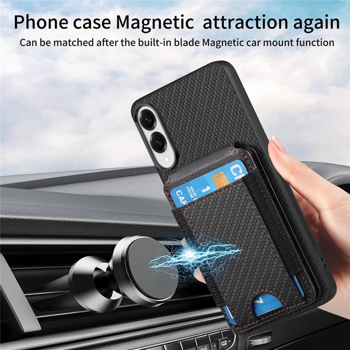 For Samsung Galaxy S25 Edge Case with Card Holder Kickstand Leather Back Cover - Black - 6