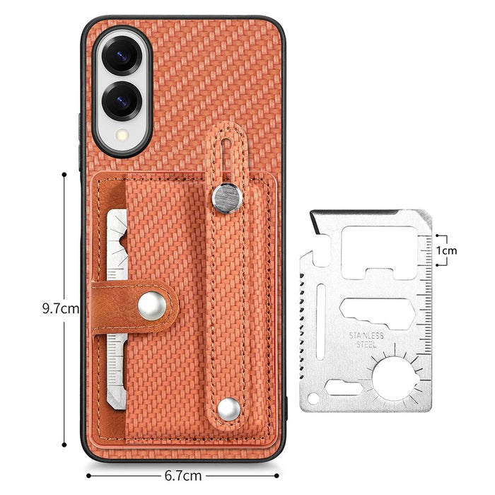 For Samsung Galaxy S25 Edge Case Carbon Fiber Texture Leather Phone Back Cover with Card Holder - Brown - 5