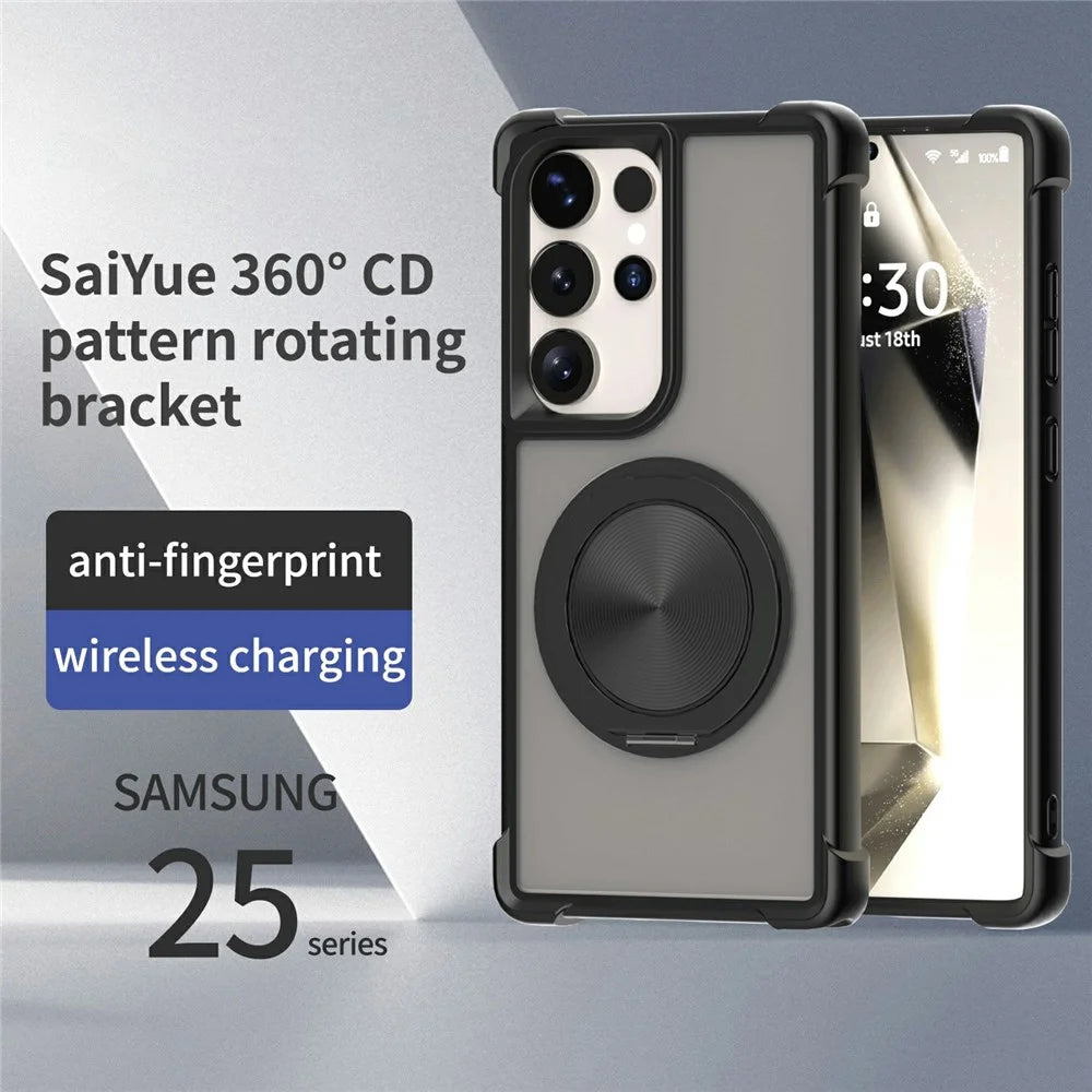 For Samsung Galaxy S24 Ultra Magnetic Case CD Vein Kickstand TPU + PC Phone Cover - Black - 2
