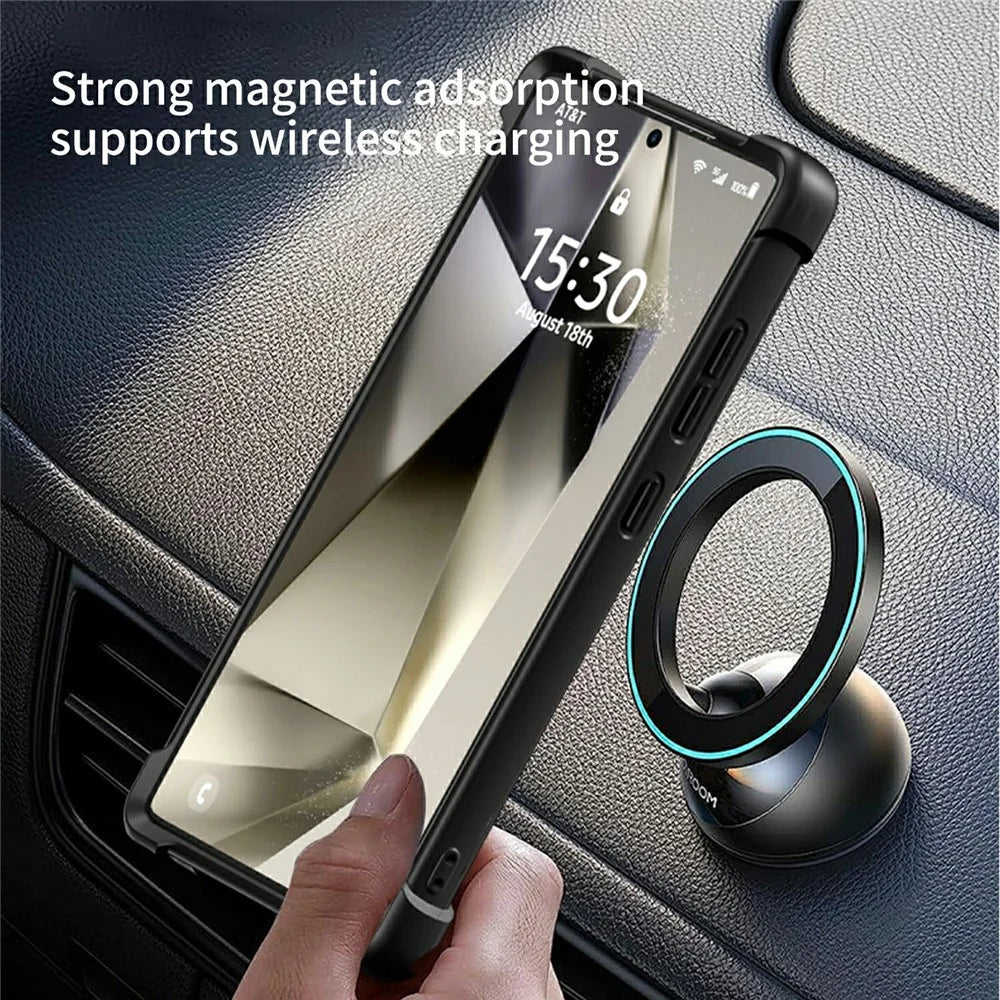 For Samsung Galaxy S25 Ultra Magnetic Case CD Vein Kickstand TPU + PC Phone Cover - Black - 3