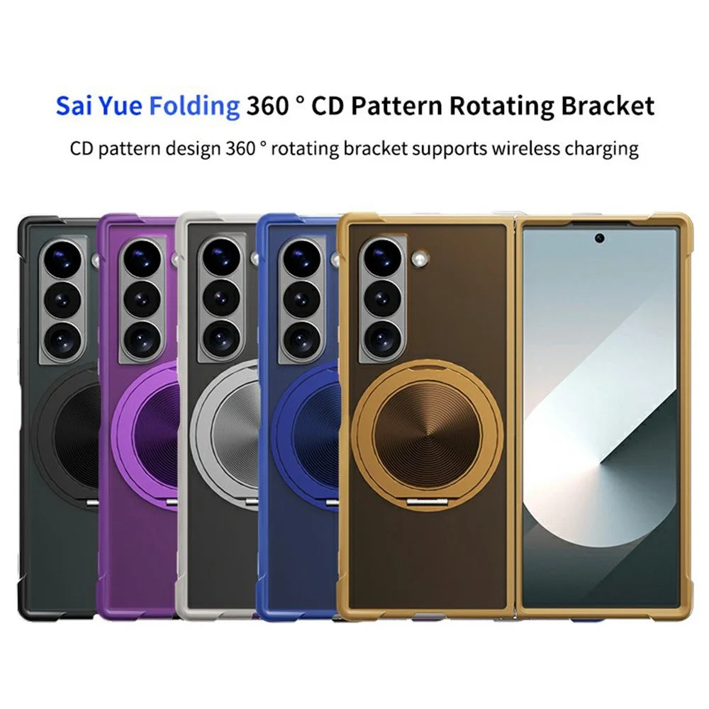 For Samsung Galaxy Z Fold5 5G Magnetic Case CD Vein Kickstand TPU + PC Phone Cover - Purple - 2