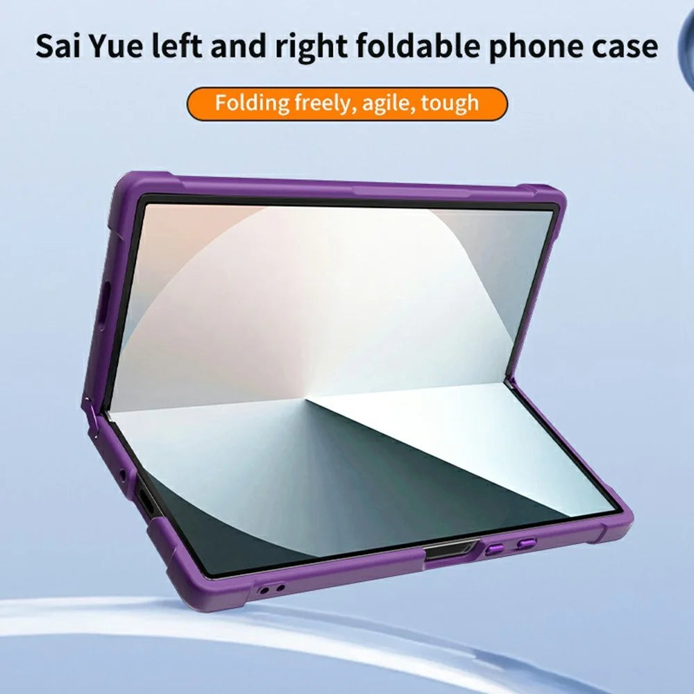 For Samsung Galaxy Z Fold5 5G Magnetic Case CD Vein Kickstand TPU + PC Phone Cover - Purple - 5