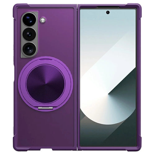 For Samsung Galaxy Z Fold6 5G Magnetic Case CD Vein Kickstand TPU + PC Phone Cover - Purple - 1