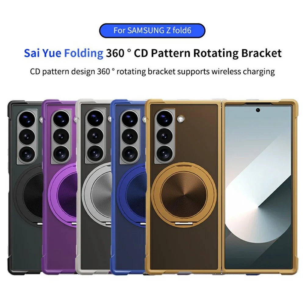 For Samsung Galaxy Z Fold6 5G Magnetic Case CD Vein Kickstand TPU + PC Phone Cover - Purple - 2