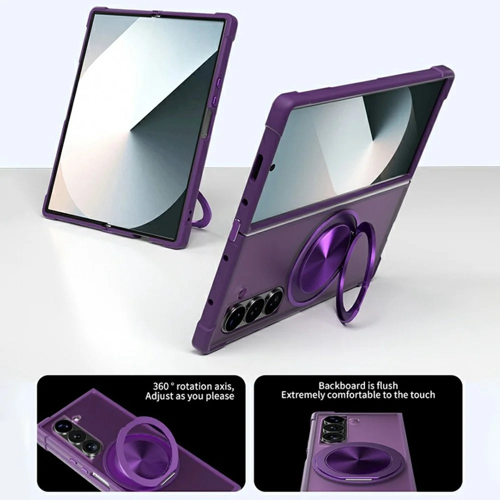 For Samsung Galaxy Z Fold6 5G Magnetic Case CD Vein Kickstand TPU + PC Phone Cover - Purple - 4